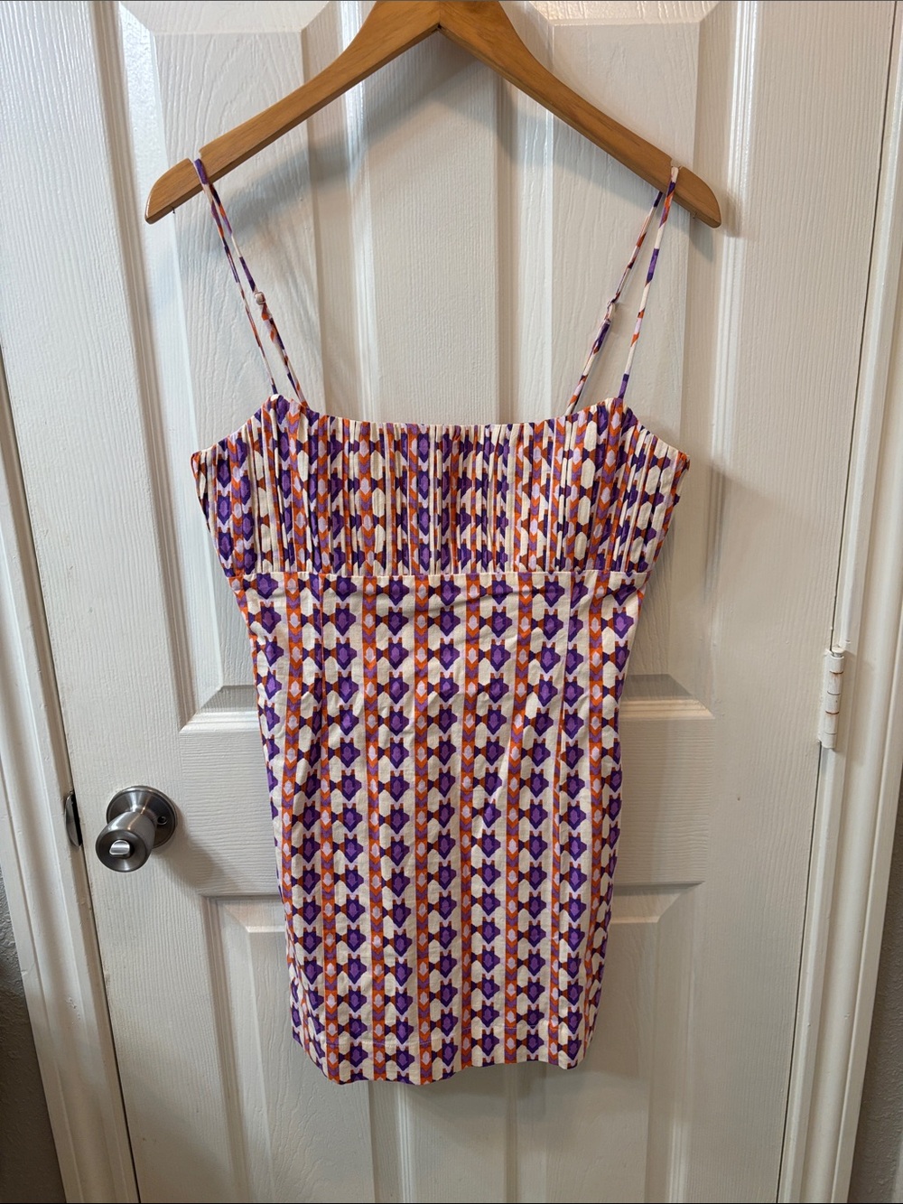 Maeve Purple and Orange Geometric Spaghetti-Strap Mini linen blend Dress size 6